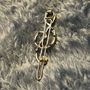 Metal Rhinestones Hair Elegant Barrette Hairpin music note G Cleff 2” Silver